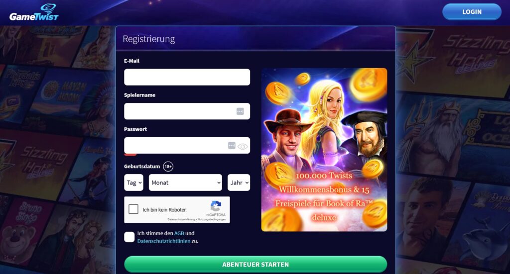 Registrierung und Anmeldung bei Gametwist